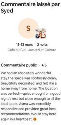 Avis client Airbnb